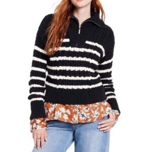 LA LIGNE White Navy Blue Striped Chunky Knit 4X Sweater